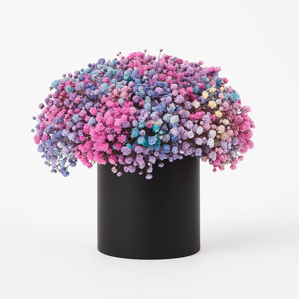 Flowerbox z kolorową gipsówką – lekkość, kolor i subtelność w eleganckim pudełku