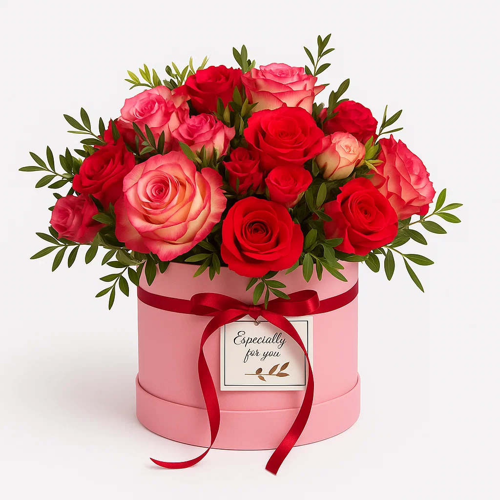 Flowerbox z różami i eustomą